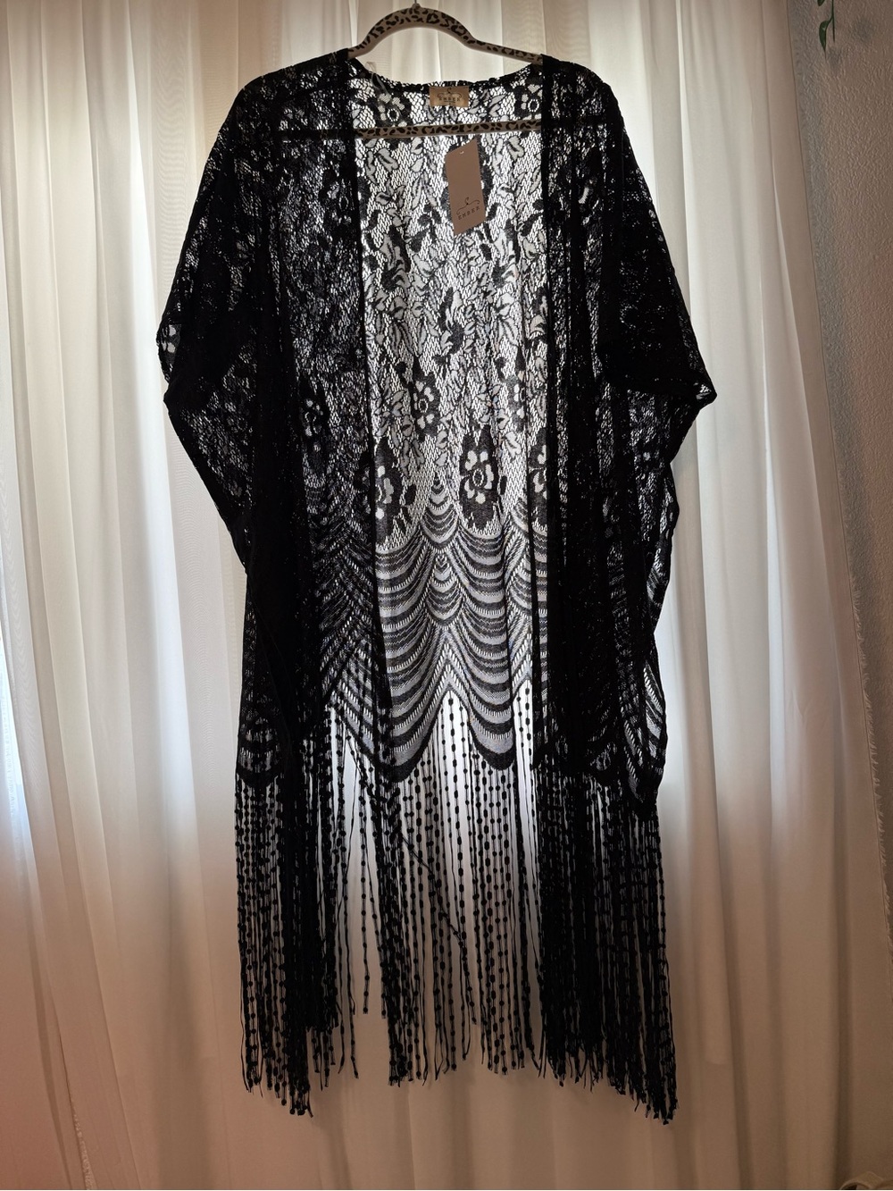 Black Lace Fringe Kimono Cardigan -  Women Sweaters Cardigans